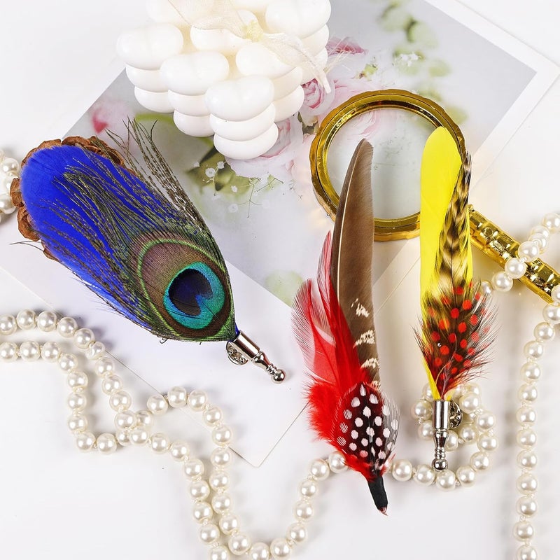 MAOFENG 3PCS Natural Hat Feathers Handmade Alloy Feathers Brooch for DIY Craft Fedora Cowboy Oktoberfest Trilby Hats Holiday Party Accessories Decorations - Image 4